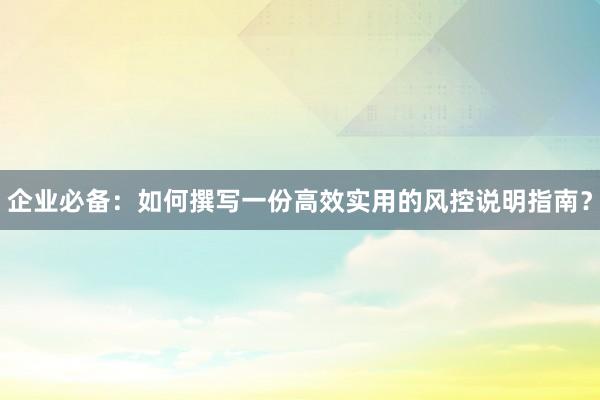 企业必备：如何撰写一份高效实用的风控说明指南？