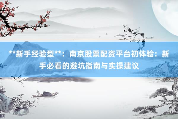 **新手经验型**：南京股票配资平台初体验：新手必看的避坑指南与实操建议