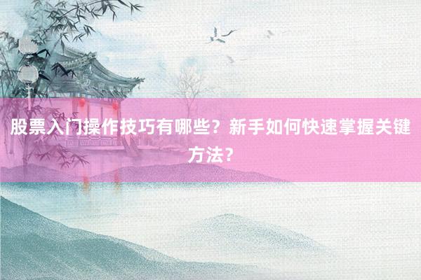 股票入门操作技巧有哪些？新手如何快速掌握关键方法？