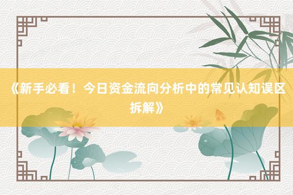 《新手必看！今日资金流向分析中的常见认知误区拆解》